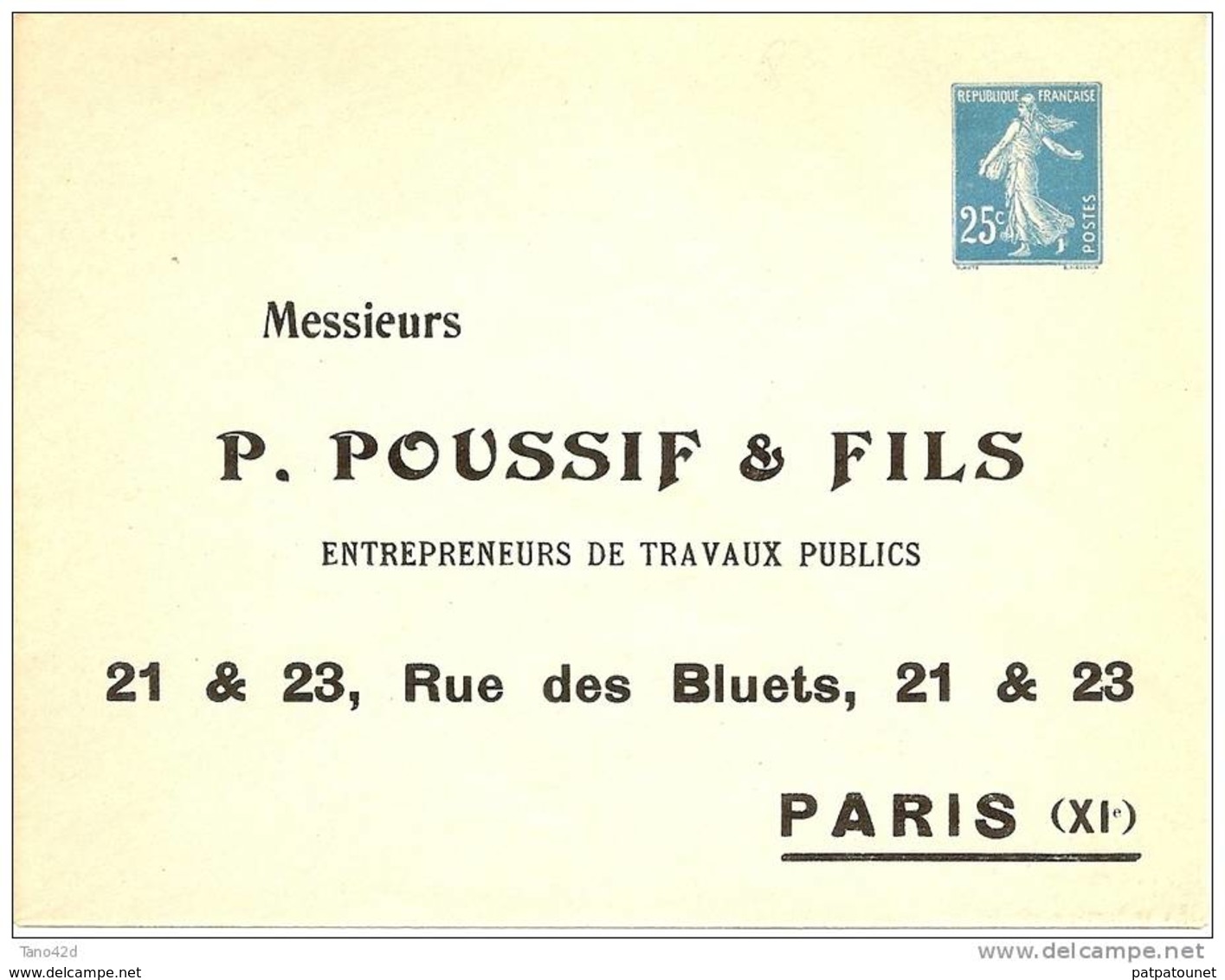 Enveloppe Repiquage Semeuse 25 C Neuf - Overprinted Covers (before 1995)