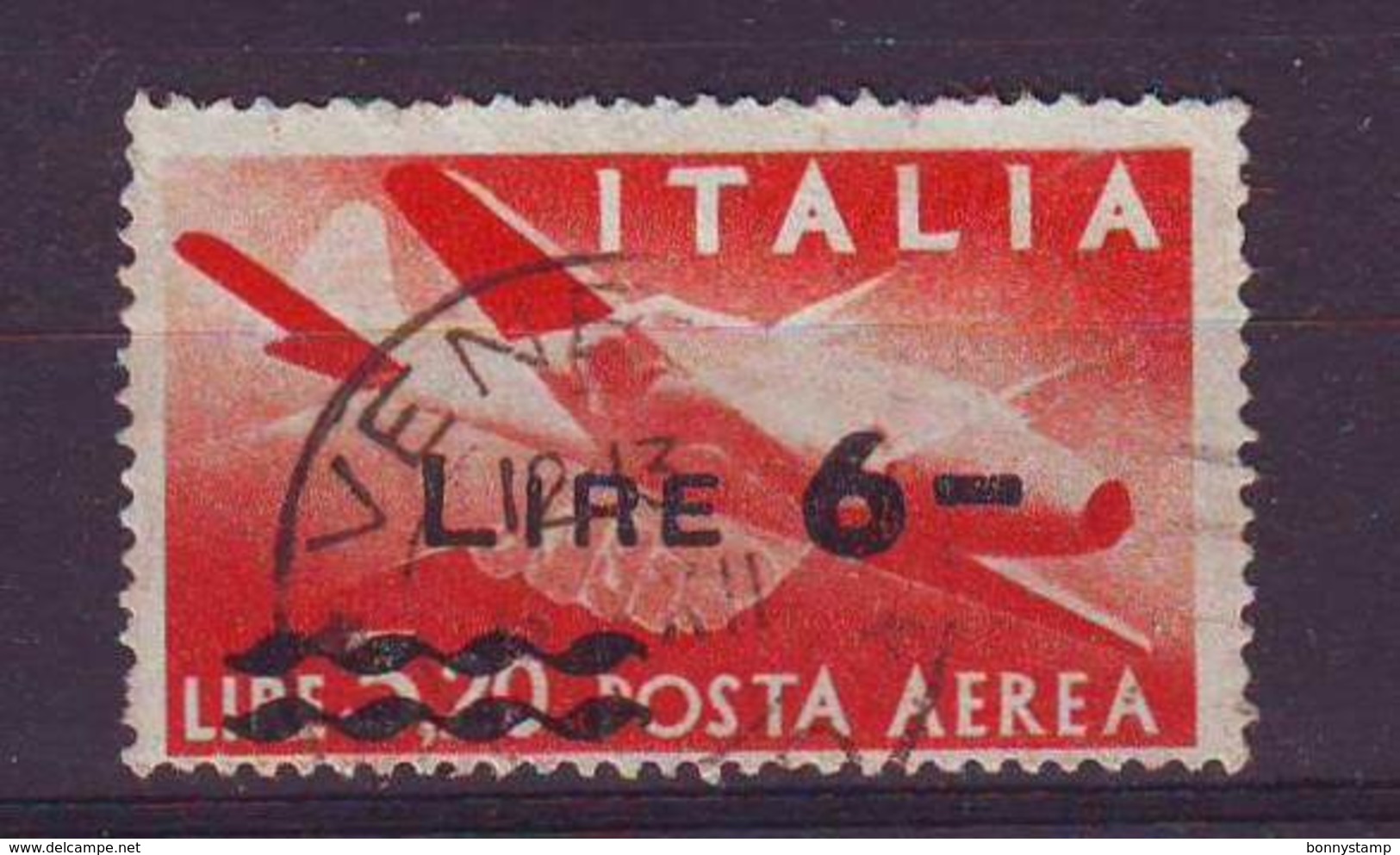 Repubblica Italiana, 1947 - 6 Lire Su 3,20 Posta Aerea Democratica, Fil. Lettera - Nr.A135 Usato° - Varietà E Curiosità