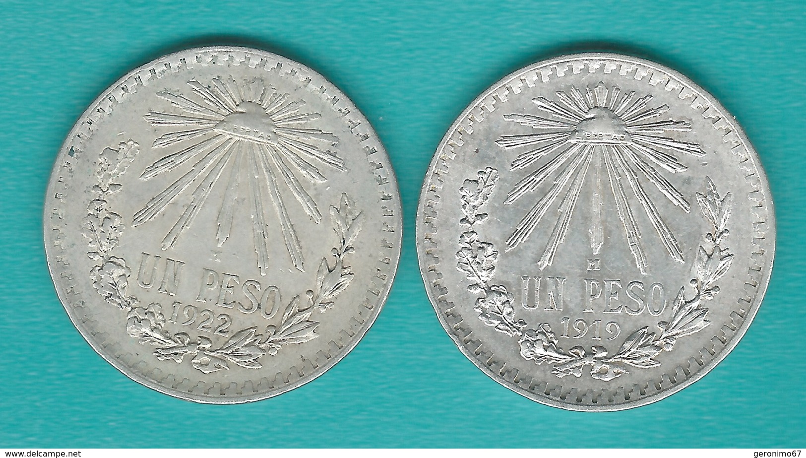 Mexico - 1 Peso - 1919 (KM454) & 1922 (KM455) - Mexique