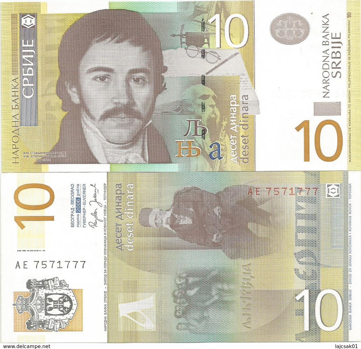 Serbia 10 Dinara 2006. UNC AE Prefix - Serbie