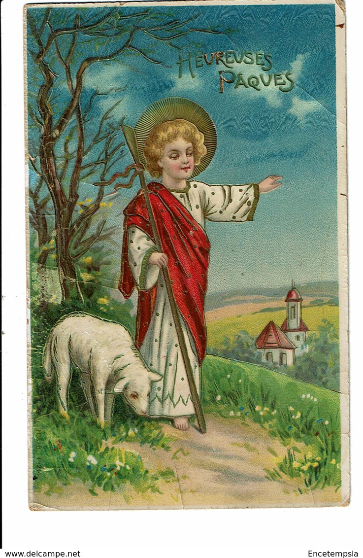 CPA - Carte Postale - Belgique -Fantaisie- Heureuses Pâques Avec Un Berger-1910 S4755 - Pâques
