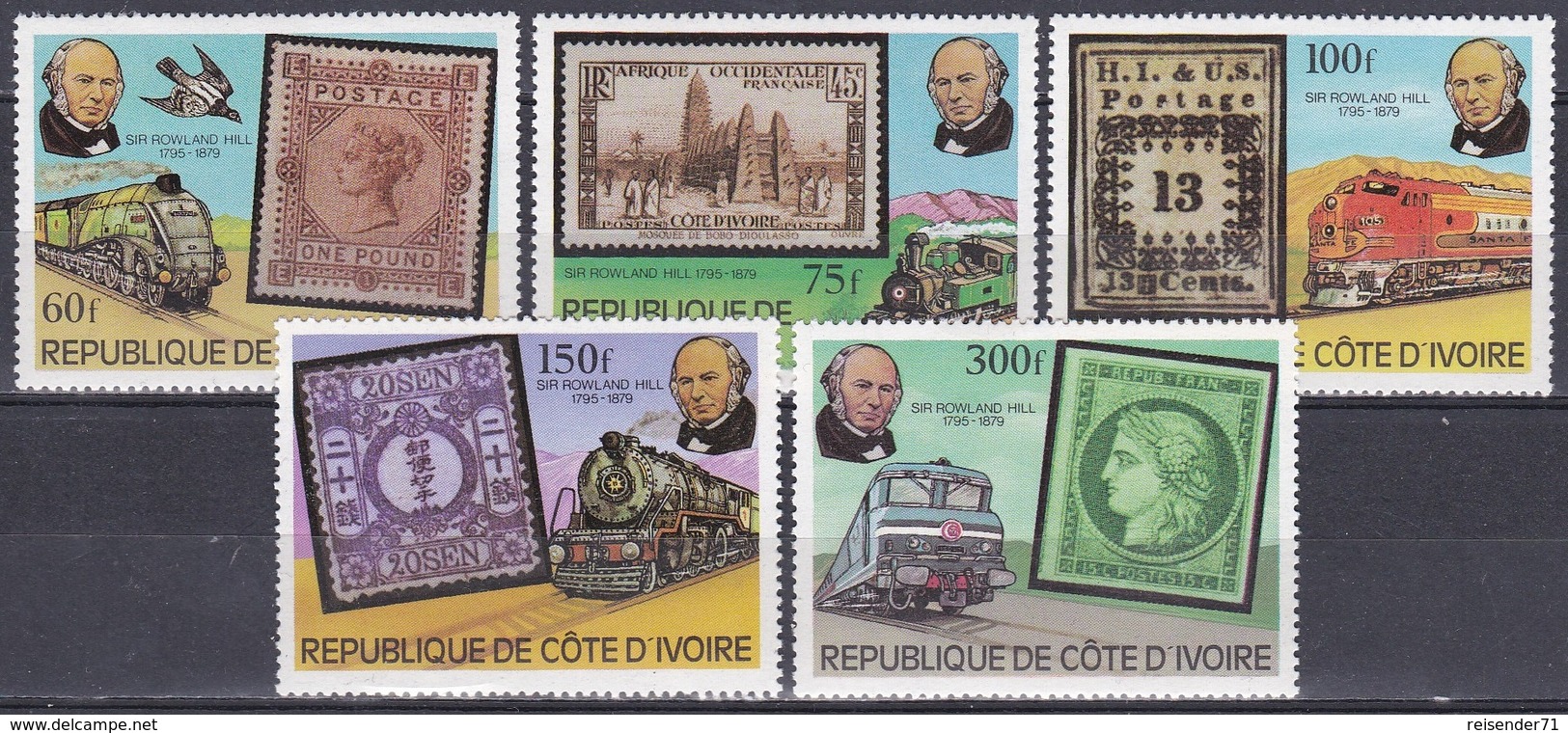 Elfenbeinküste Ivory Coast Cote D'Ivoire 1979 Postwesen Rowland Hill Eisenbahn Railways Lokomotiven Trains, Mi. 606-0 ** - Côte D'Ivoire (1960-...)