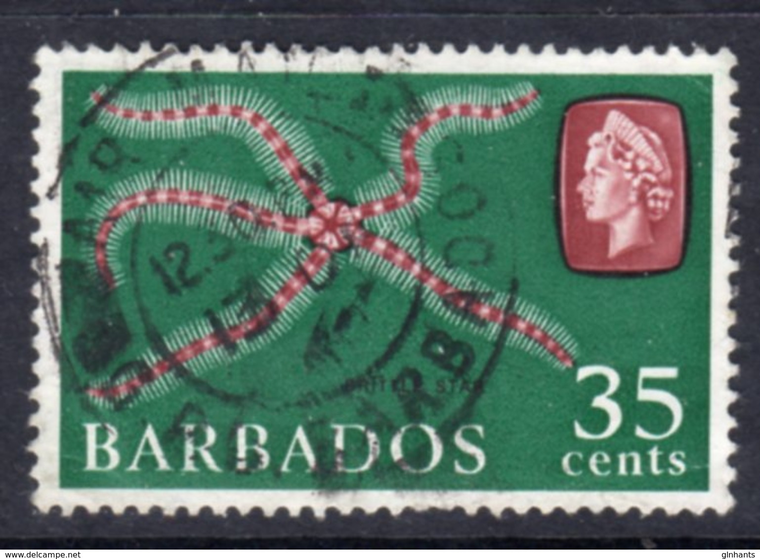 BARBADOS - 1966 35c DEFINITIVE STAMP WMK W12 SIDEWAYS REF C USED SG 352 - Barbados (...-1966)