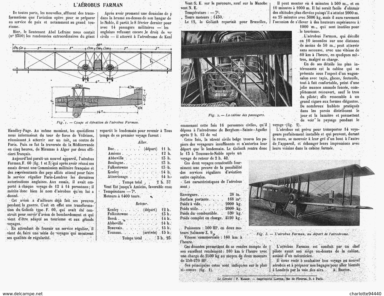 L'AEROBUS " FARMAN "  1919 - Autres & Non Classés