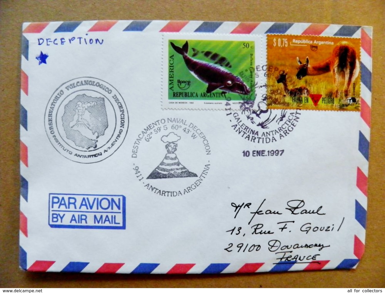 Cover Argentina Special Cancel 1997 Mushrooms Animals Bird Ship Map Antarctica Whale Upaep Vulcan Mountain - Lettres & Documents