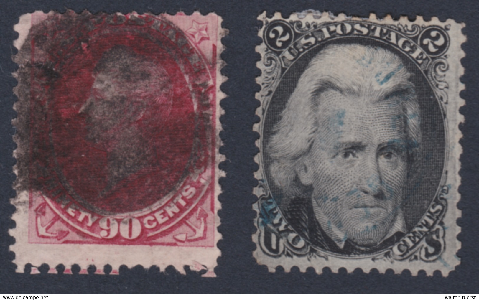 USA 1863, 1870, 2 C. "Jackson" + 90 C. "Perry", Je Gestempelt - Gebraucht