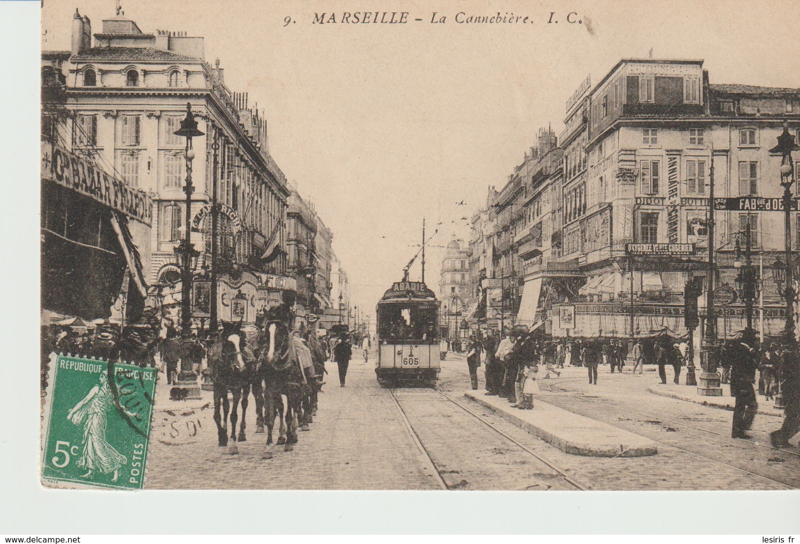 CPA  - MARSEILLE - LA CANNEBIERE - I.C. - 9 - ANIMÉE - VOITURE A CHEVAUX - GD BAZAR FIGARO - TRAM - - Canebière, Centro