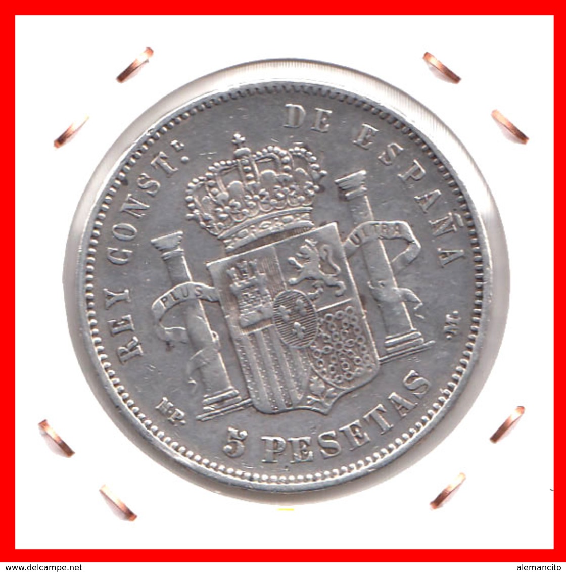 ESPAÑA MONEDA DE (( ALFONSO XIII PLATA )) 5 PESETAS ( DURO EL PELON ) AÑO 1888 M-PM - Primeras Acuñaciones