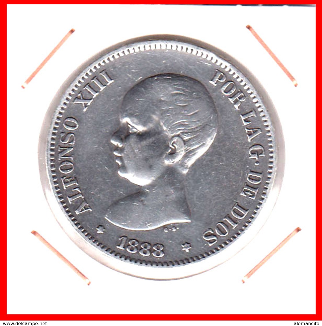 ESPAÑA MONEDA DE (( ALFONSO XIII PLATA )) 5 PESETAS ( DURO EL PELON ) AÑO 1888 M-PM - Primeras Acuñaciones