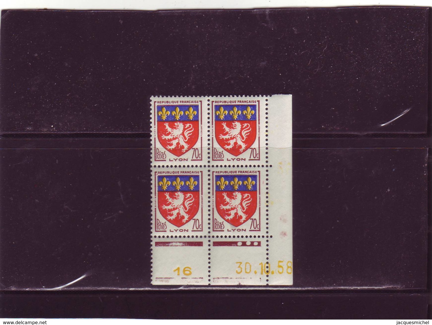 N° 1181 - 70c Blason De LYON - A De A+B - Tirage Du 23.10.58 Au 4.11.58 - 30.10.1958 - - 1950-1959