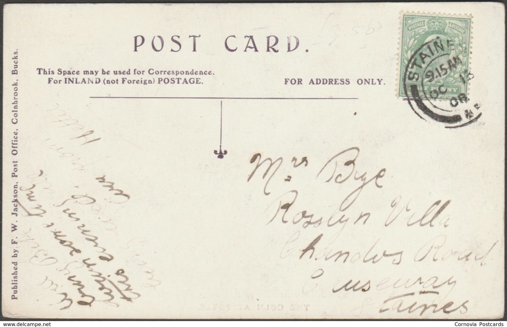 The Coln At Poyle, Buckinghamshire, 1908 - F W Jackson Postcard - Buckinghamshire