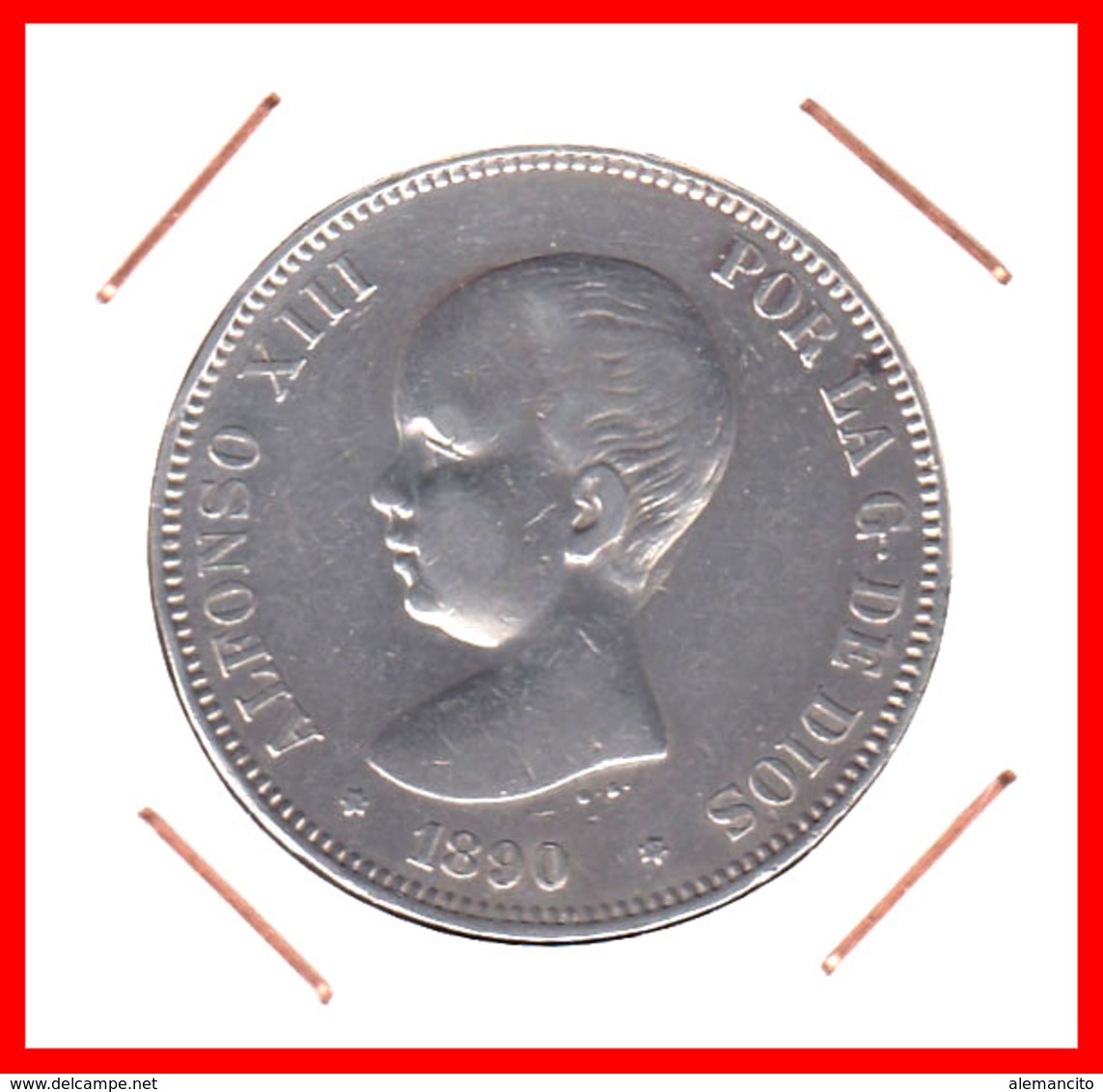 ESPAÑA MONEDA DE (( ALFONSO XIII PLATA )) 5 PESETAS( DURO EL PELON ) AÑO 1890 M-PM - Primeras Acuñaciones