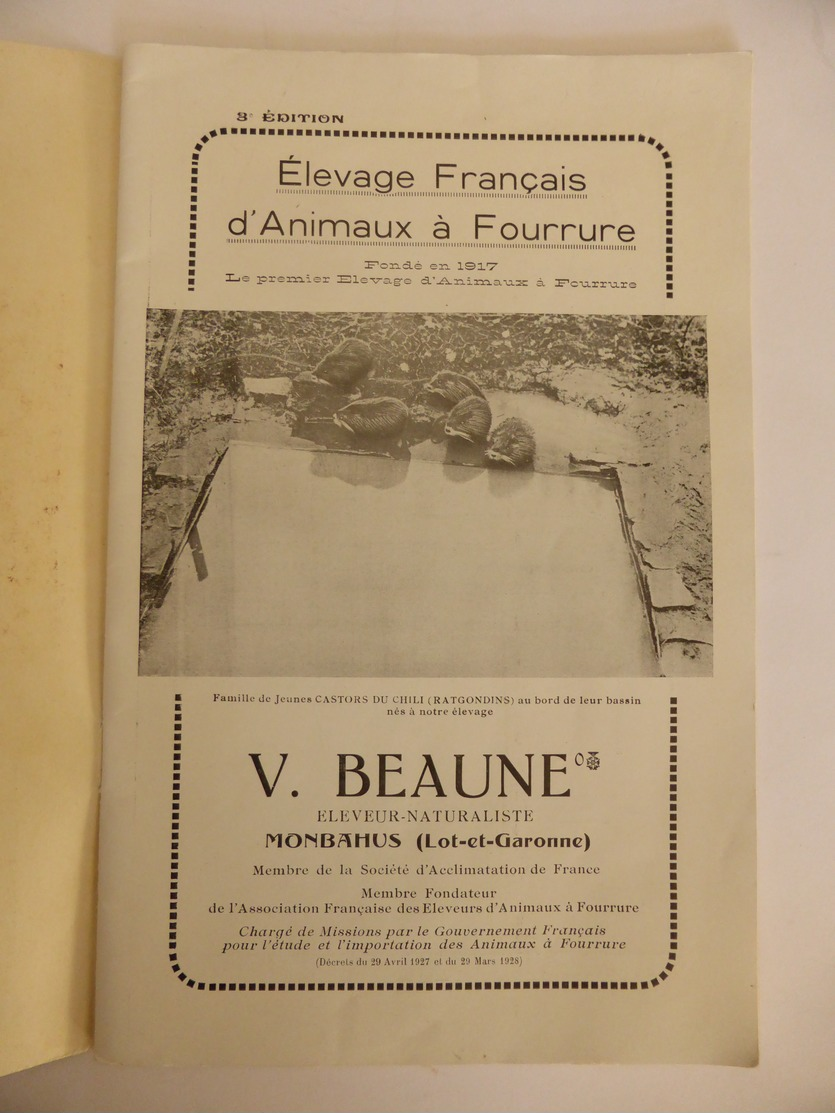 Livre "ELEVAGE FRANCAIS D'ANIMAUX A FOURRURE" - Autres & Non Classés