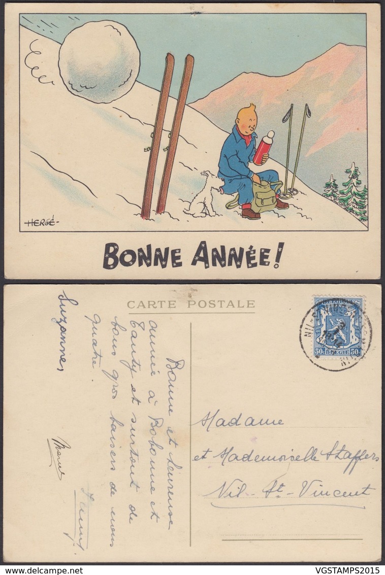 Belgique - CP - Tintin 1944 " Bonne Année " Infime Trou D'épingle Au Milieu En Haut (DD) DC1287 - Bandes Dessinées