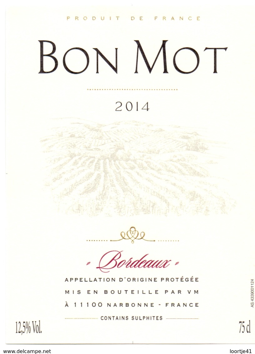 Etiket Etiquette - Vin - Wijn - Bordeaux - Bon Mot - 2014 - Bordeaux