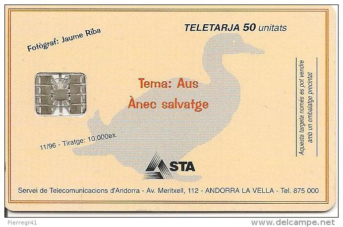 CARTE^-PUCE-ANDORRE-50U-AND 65-SC7-11/96-CANARDS SAUVAGES--UTILISE-TBE - Andorre