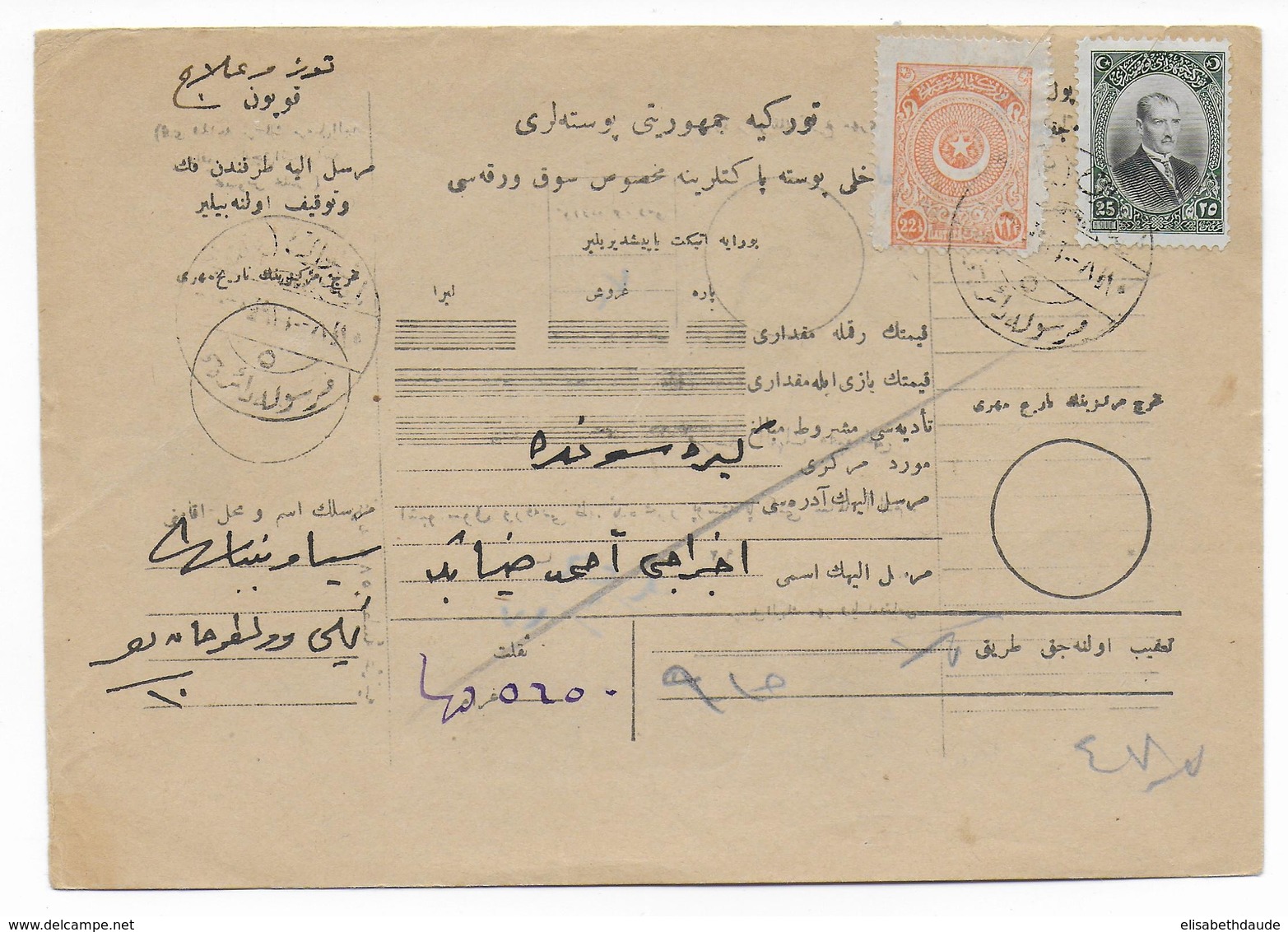 TURQUIE - CARTE COLIS POSTAL - Lettres & Documents