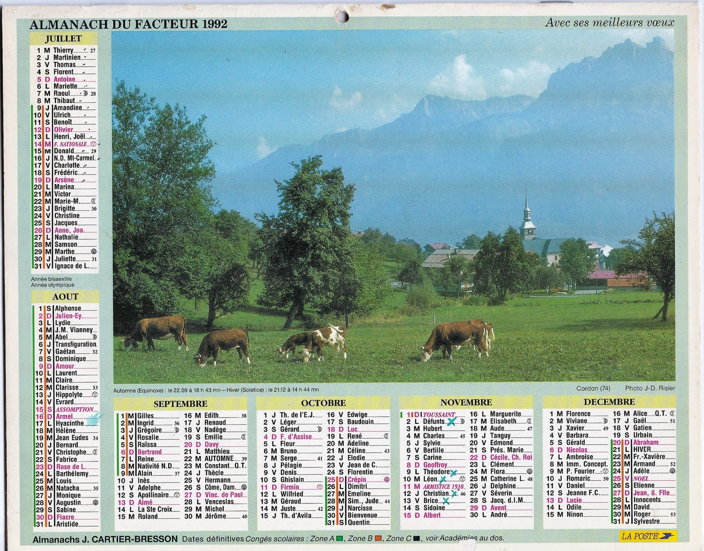 Almanach Du Facteur 1992 - Dept LOIRE - Grand Format : 1991-00