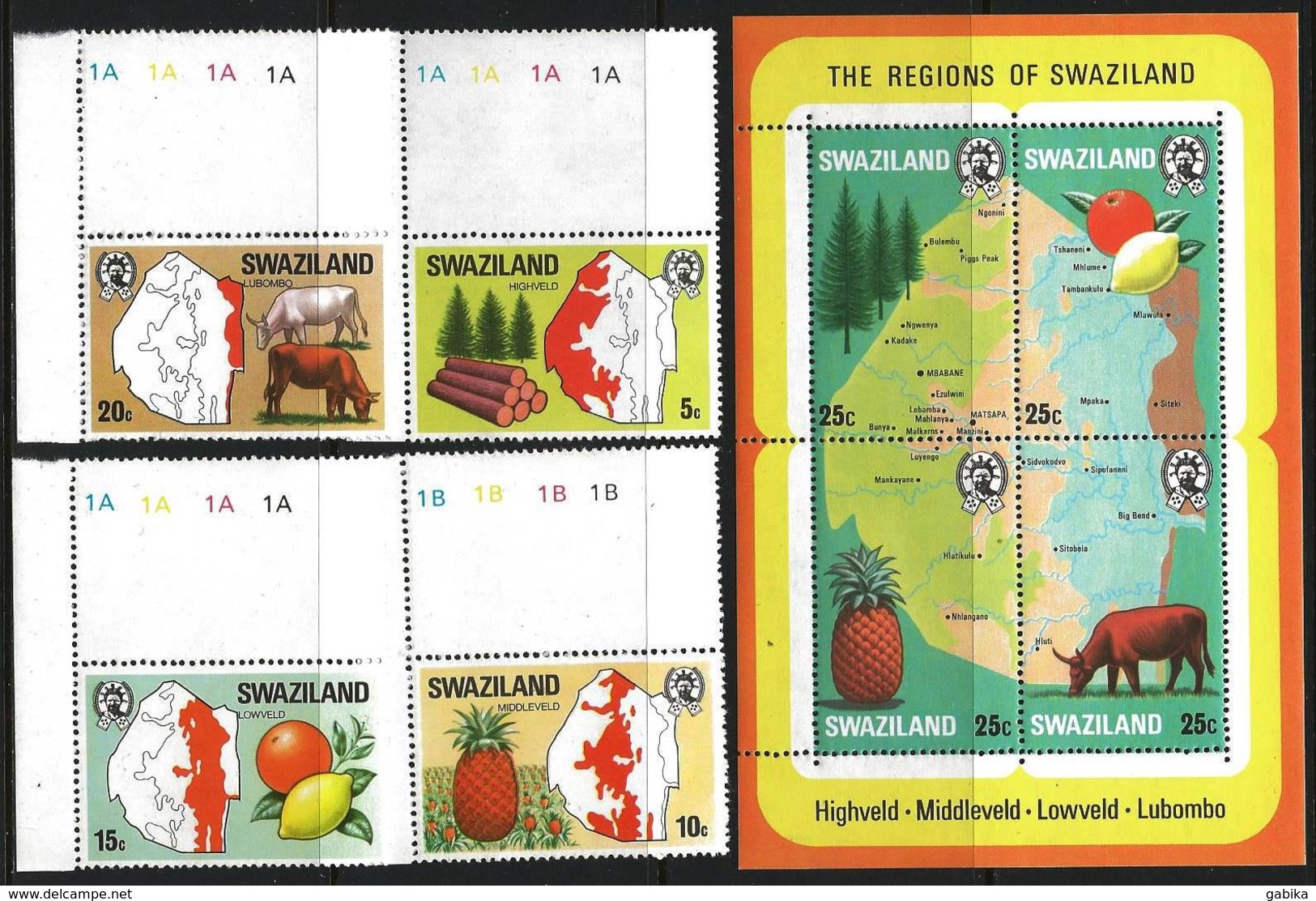 Swaziland 1977 Scott 289-293 MNH Regions, Maps, Animals, Fruits, Trees - Swaziland (1968-...)