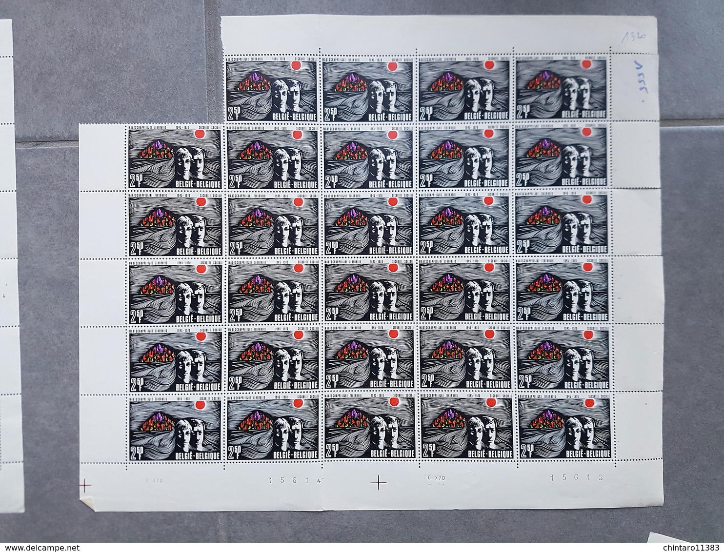 Lot feuilles complètes/incomplètes de timbres Belgique - Année 1970