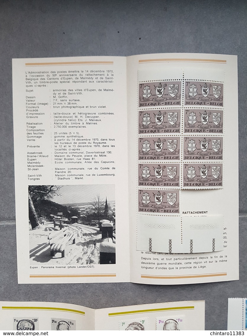 Lot feuilles complètes/incomplètes de timbres Belgique - Année 1970