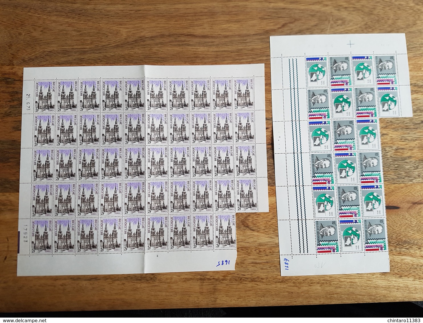 Lot feuilles complètes/incomplètes de timbres Belgique - Année 1973