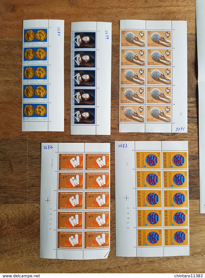 Lot feuilles complètes/incomplètes de timbres Belgique - Année 1973