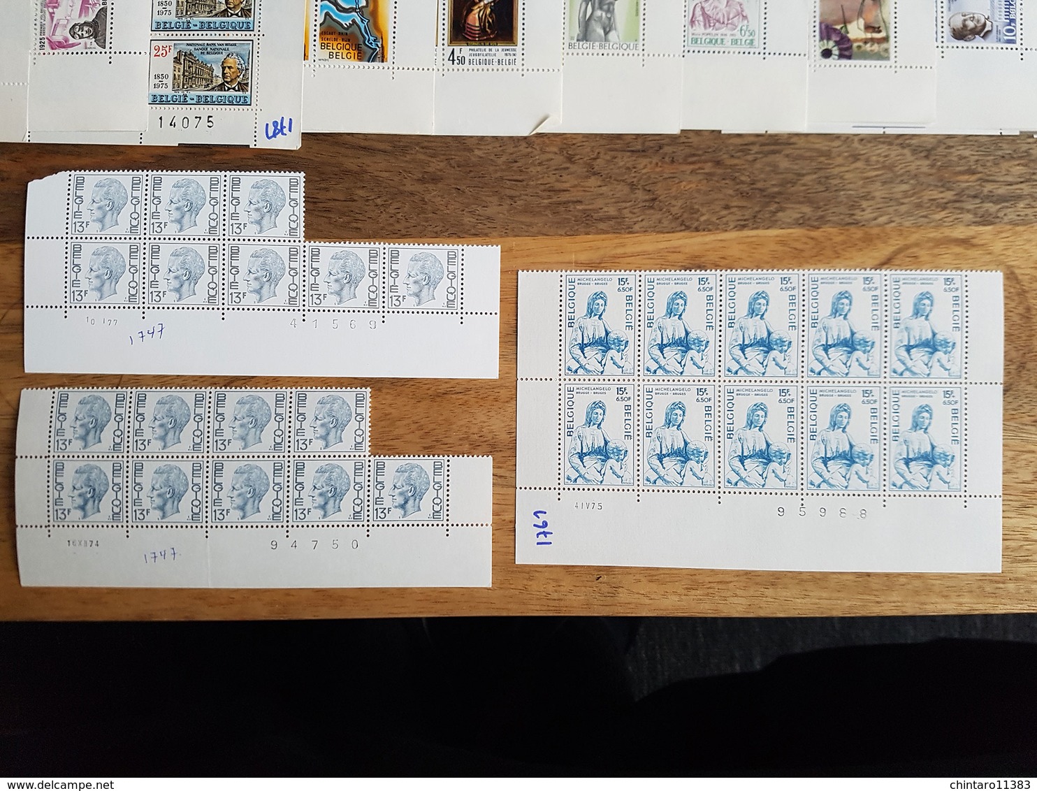 Lot feuilles complètes de timbres Belgique - Année 1975