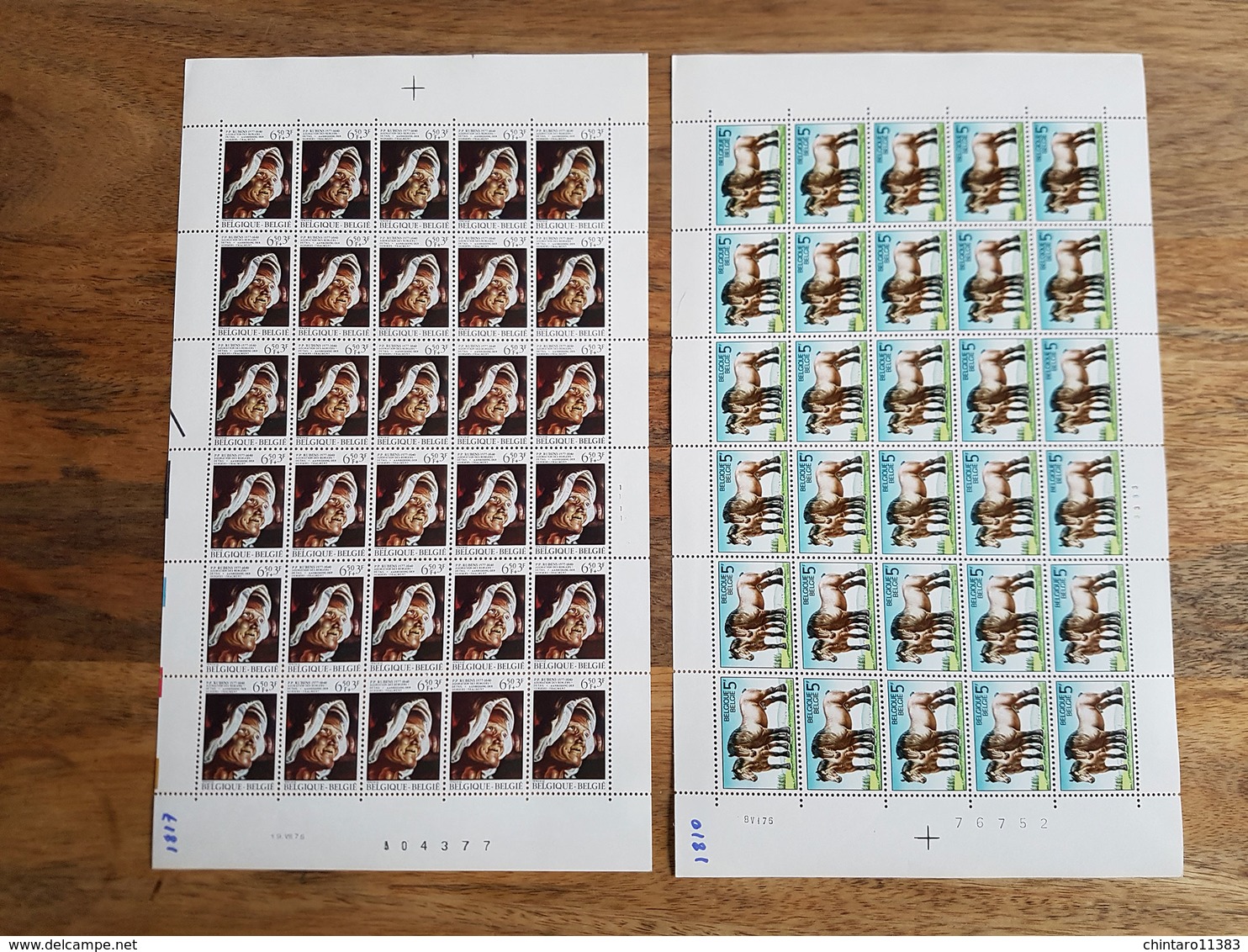 Lot feuilles complètes de timbres Belgique - Année 1976