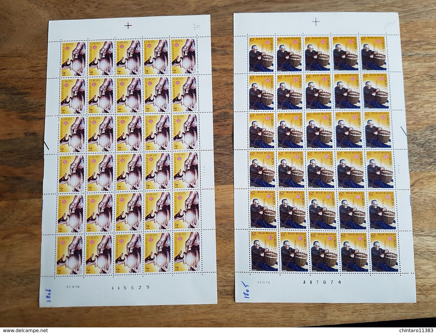 Lot feuilles complètes de timbres Belgique - Année 1976