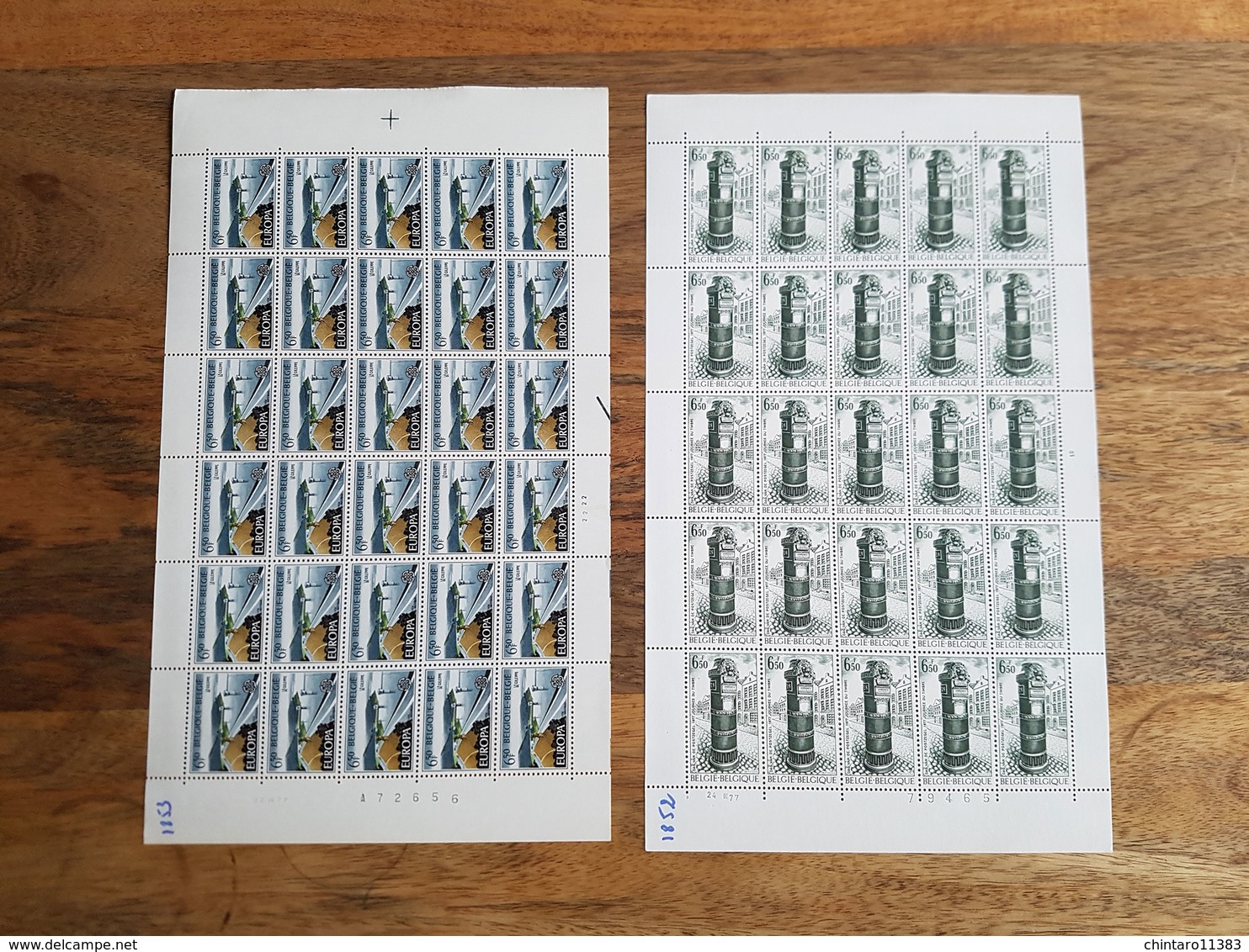 Lot feuilles complètes de timbres Belgique - Année 1977