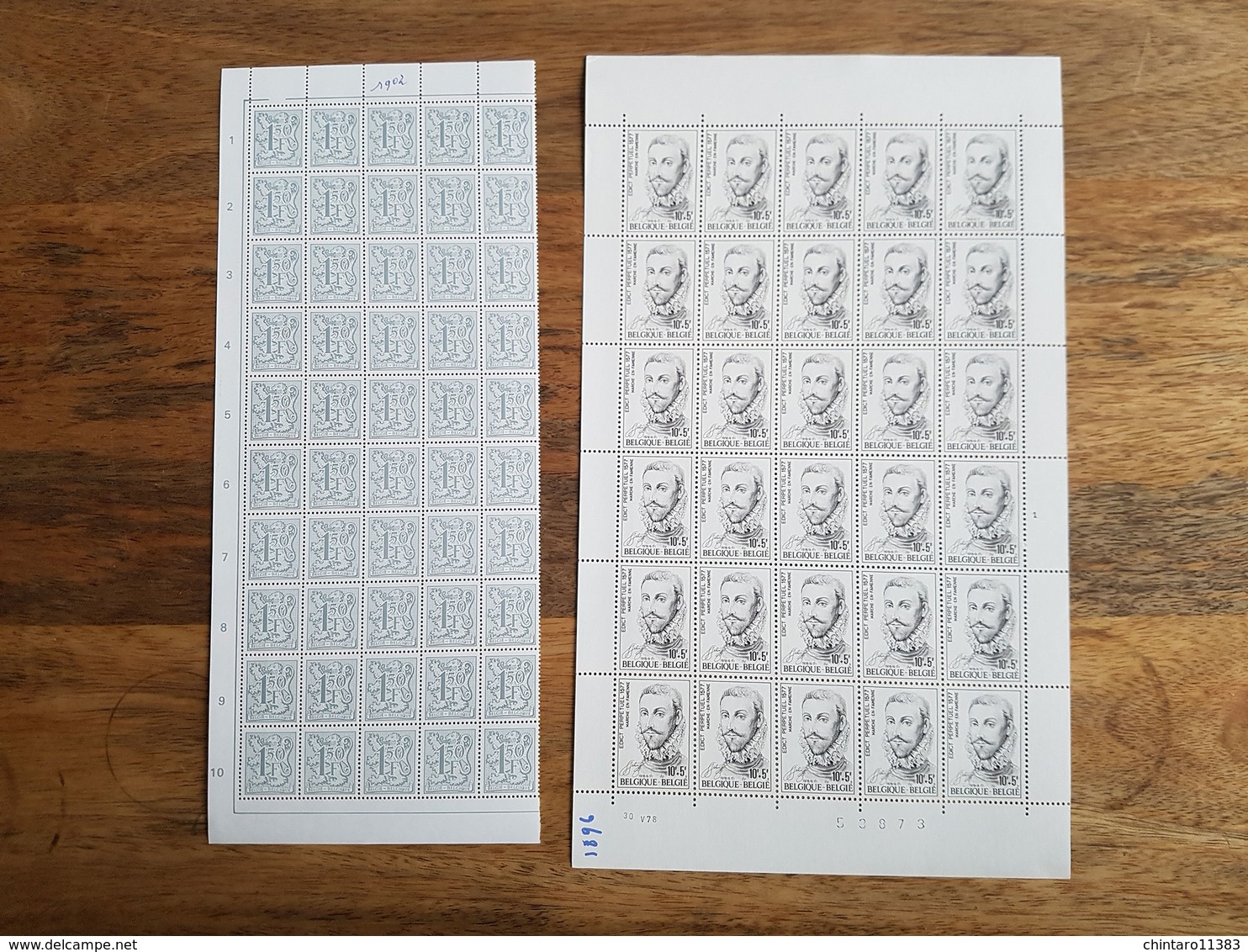 Lot feuilles complètes de timbres Belgique - Année 1978