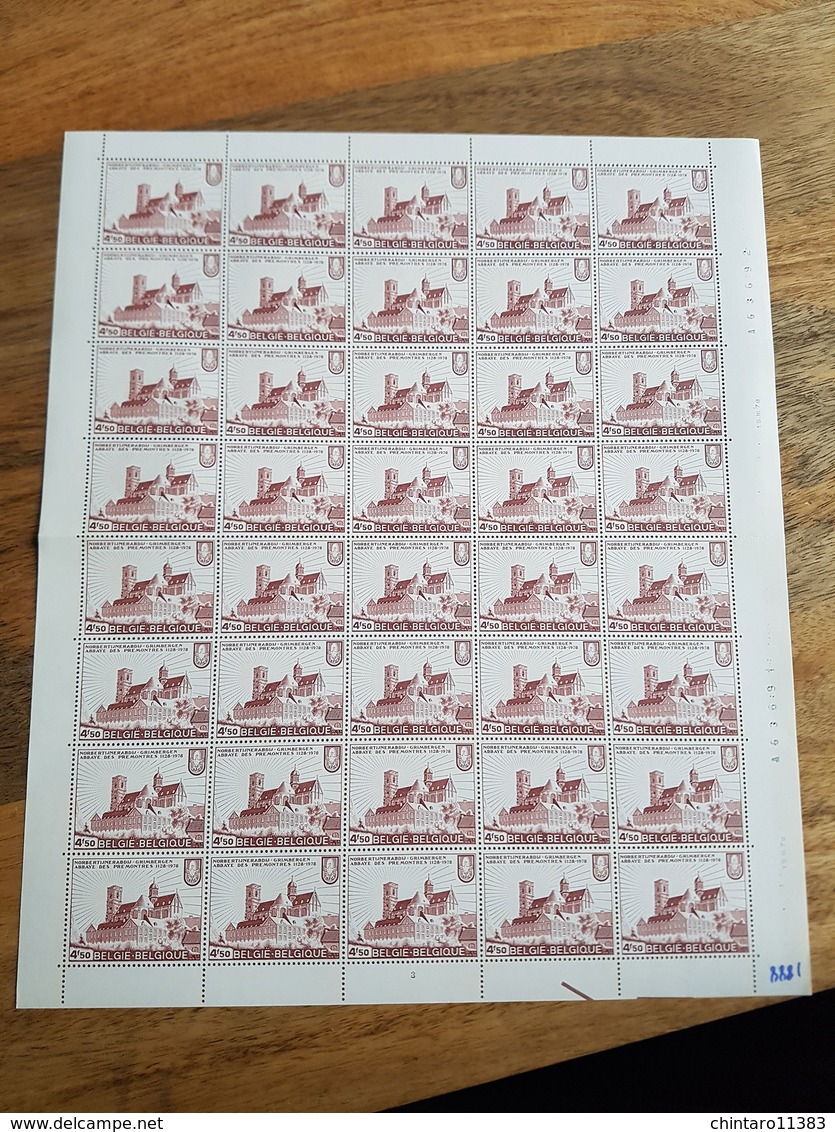 Lot feuilles complètes de timbres Belgique - Année 1978