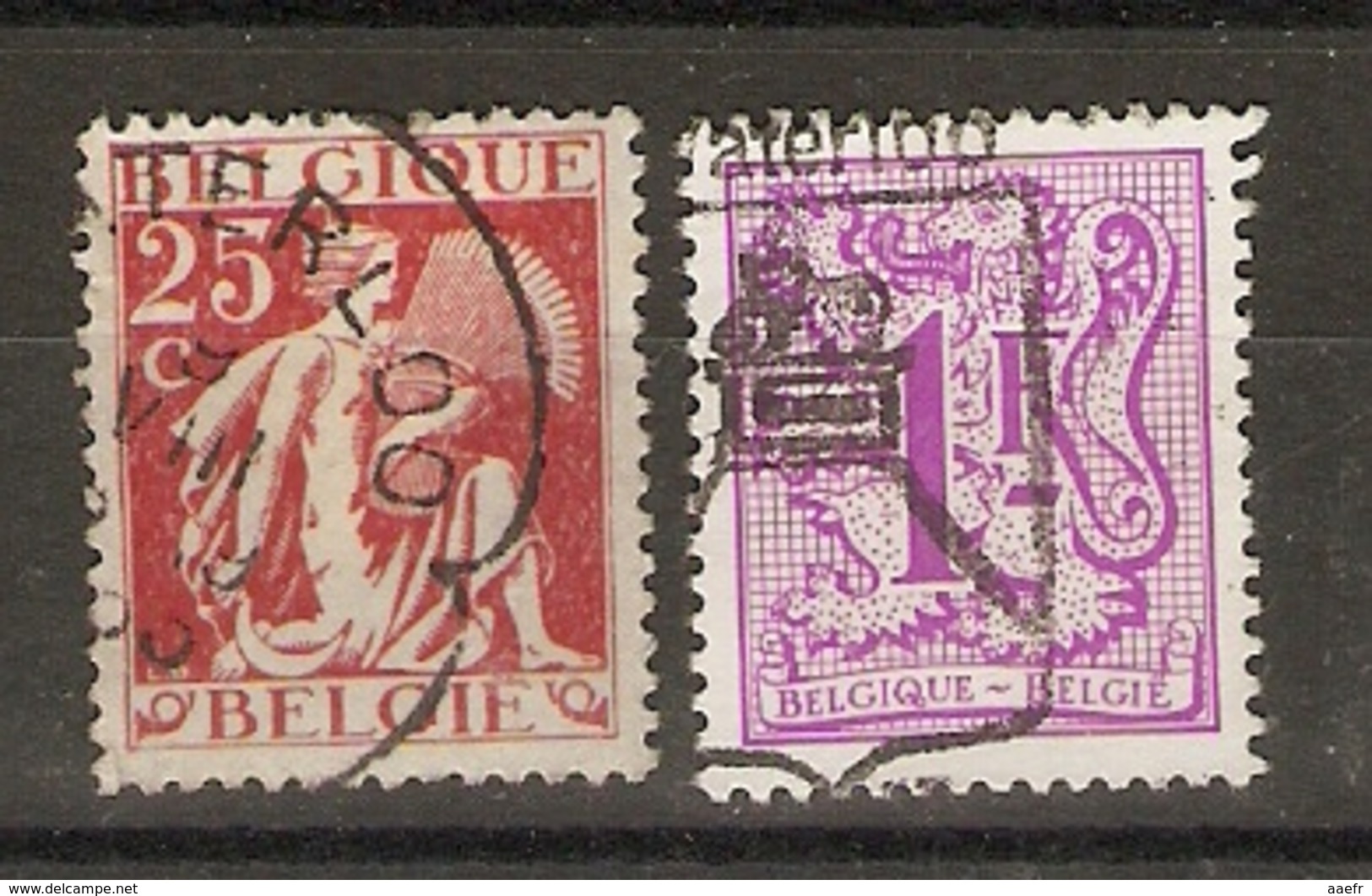 Belgique - 2 Timbres Avec Cachet Et Flamme Waterloo - Ecusson Lion - Cob 339/1850 - Autres & Non Classés