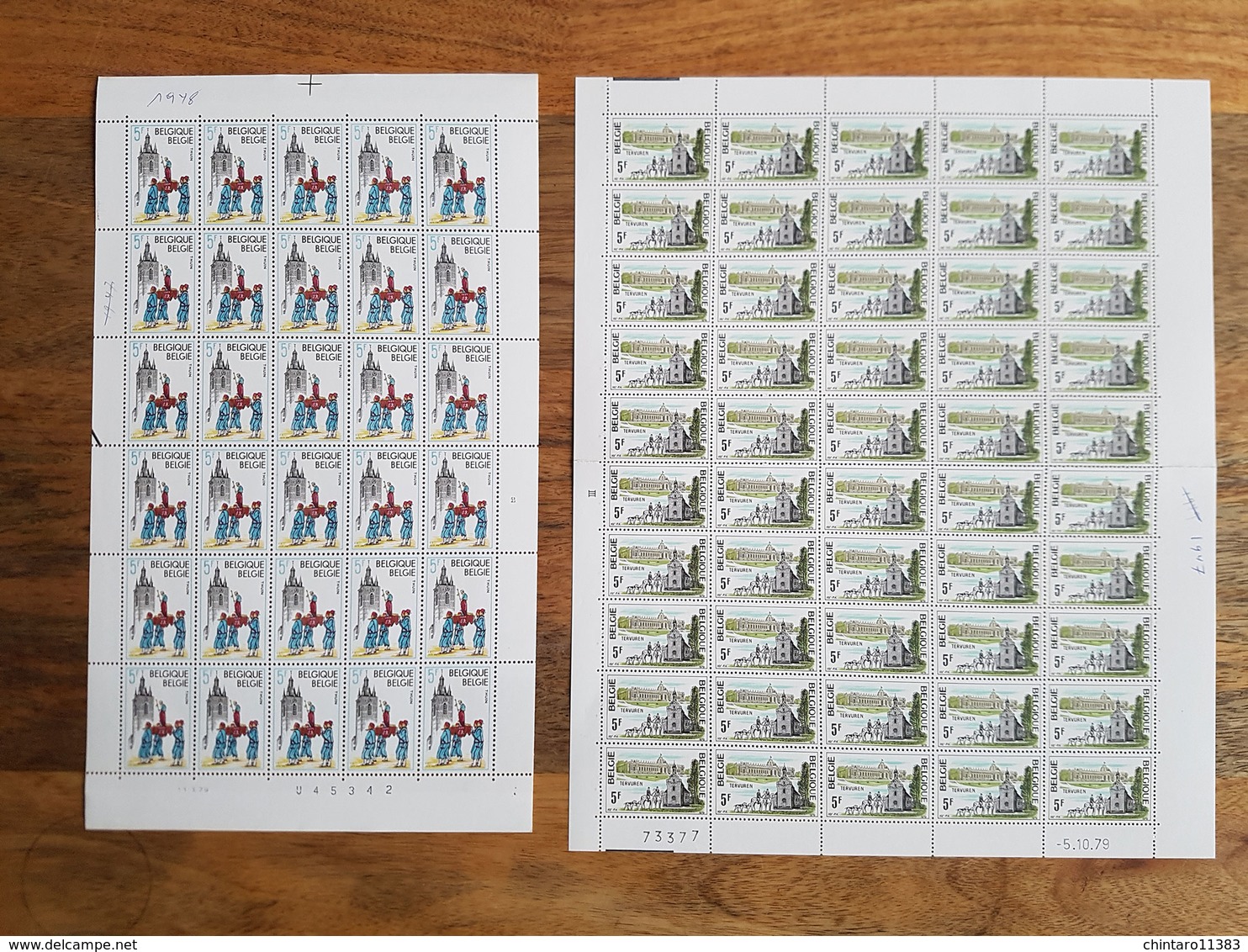 Lot feuilles complètes/incomplètes de timbres Belgique - Année 1979