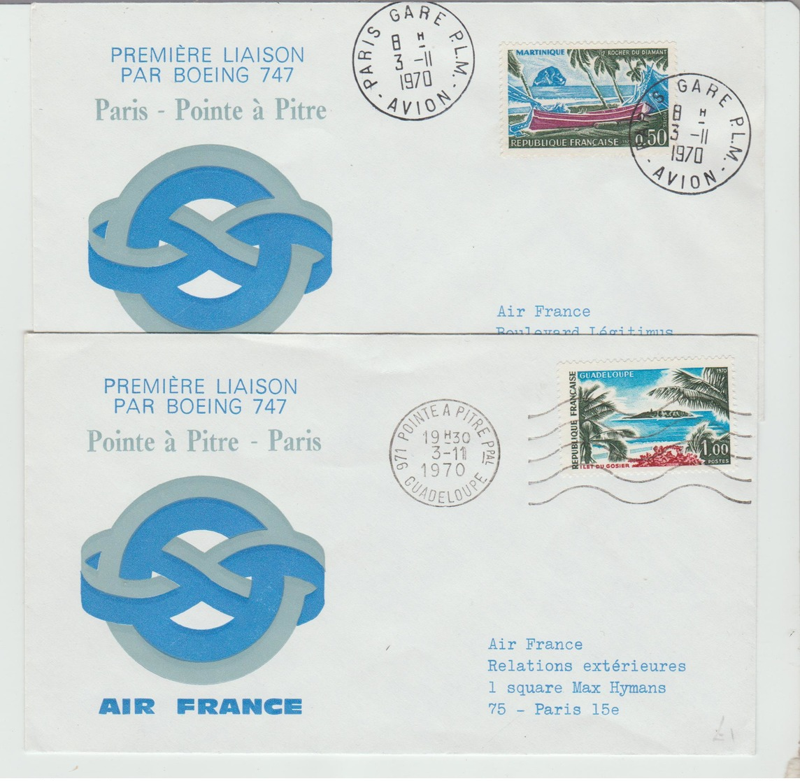 1970 - 1ère Liaison PARIS/ PTE A PITRE & Retour /  PARIS Gare PLM  TB - 1960-.... Lettres & Documents