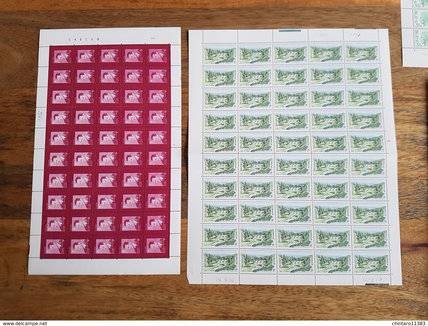 Lot feuilles complètes/incomplètes de timbres Belgique - Année 1980