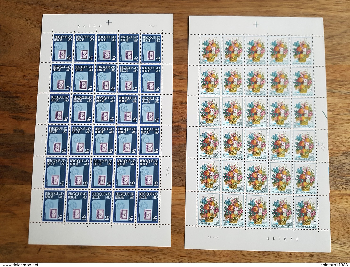 Lot feuilles complètes/incomplètes de timbres Belgique - Année 1980