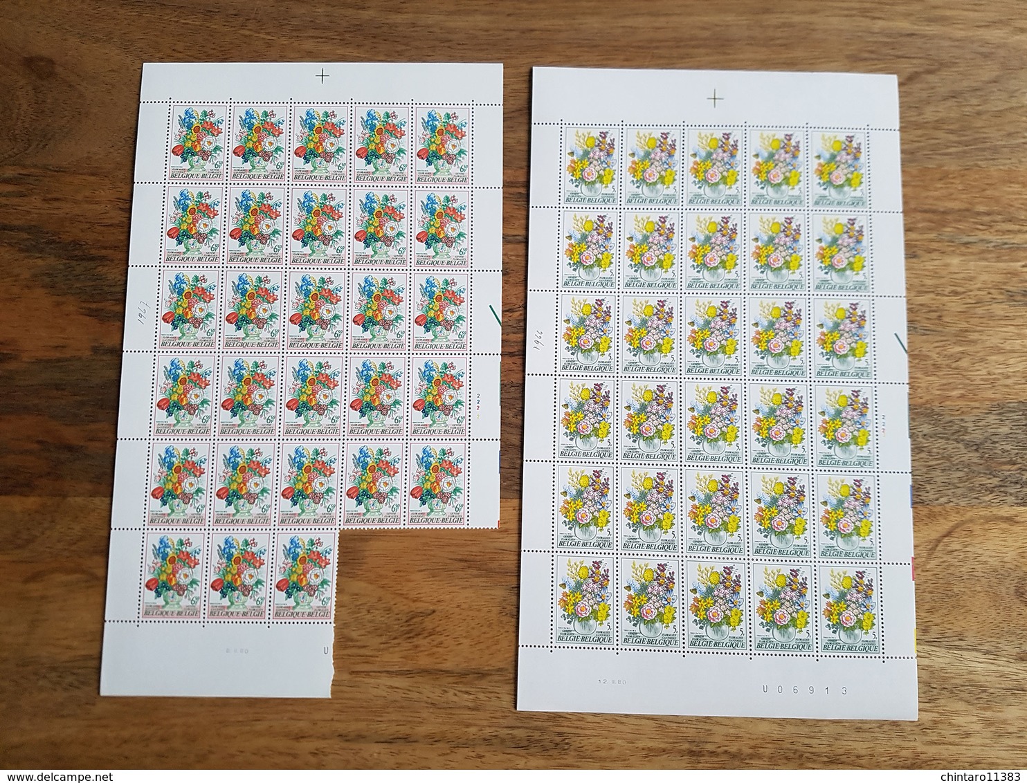 Lot feuilles complètes/incomplètes de timbres Belgique - Année 1980