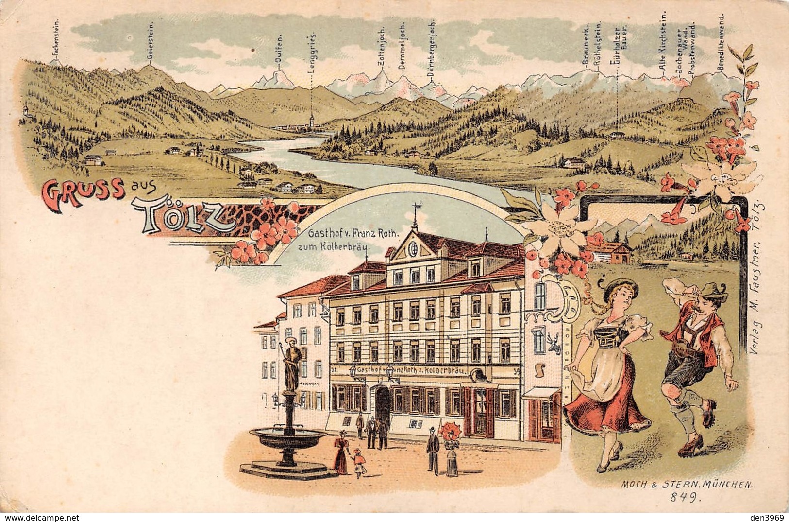 Gruss Aus TÖLZ - Lithographie Moch & Stern München - Bad Toelz