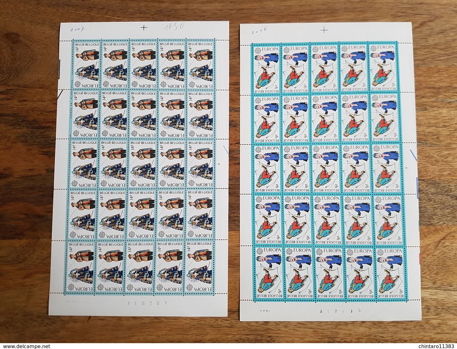 Lot feuilles complètes/incomplètes de timbres Belgique - Année 1981