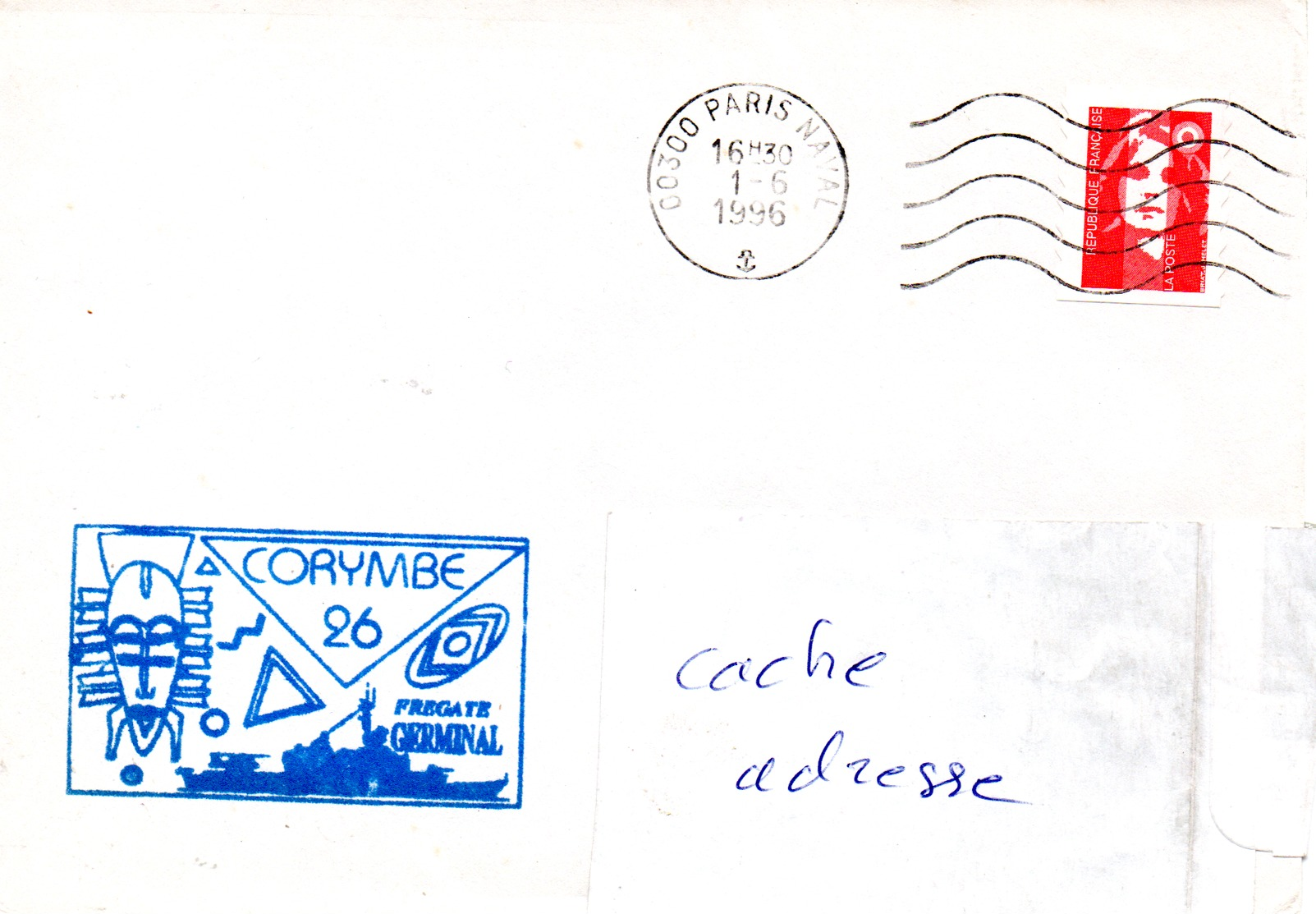 FS GERMINAL Cachet  Mission CORYMBE 26 Obl. Paris Naval  01/06/96 - Poste Navale