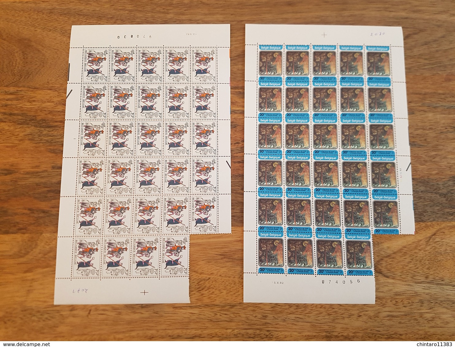 Lot feuilles incomplètes (manque 1) de timbres Belgique - Année 1982