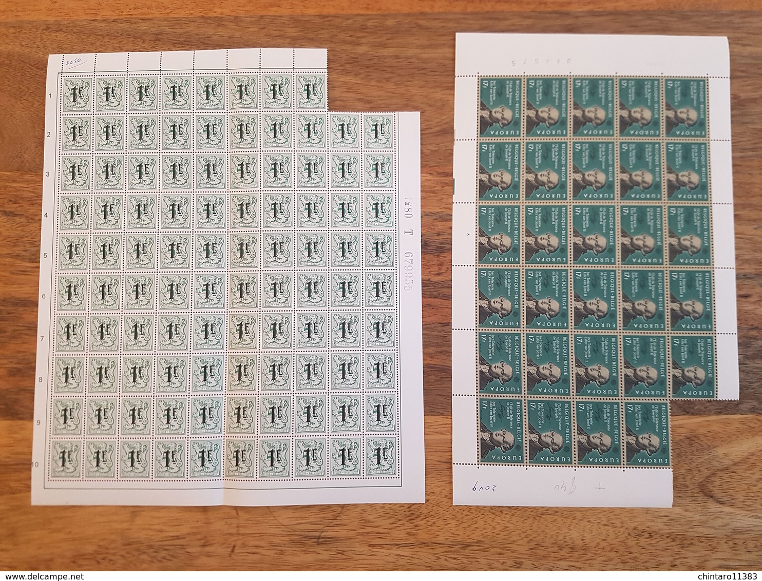 Lot feuilles incomplètes (manque 1) de timbres Belgique - Année 1982