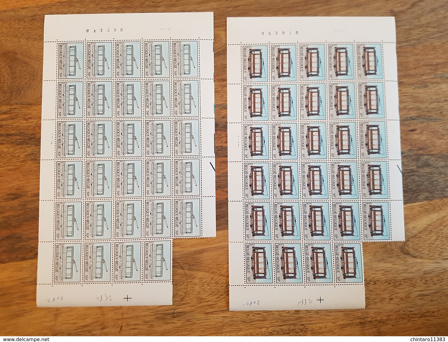 Lot feuilles incomplètes (manque 1) de timbres Belgique - Année 1983