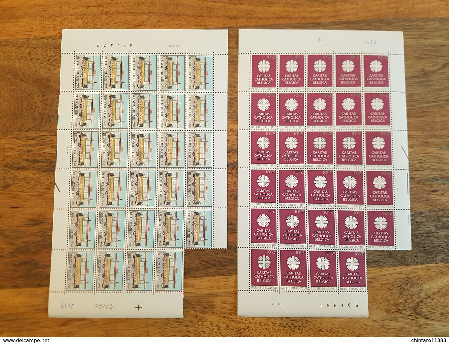 Lot feuilles incomplètes (manque 1) de timbres Belgique - Année 1983