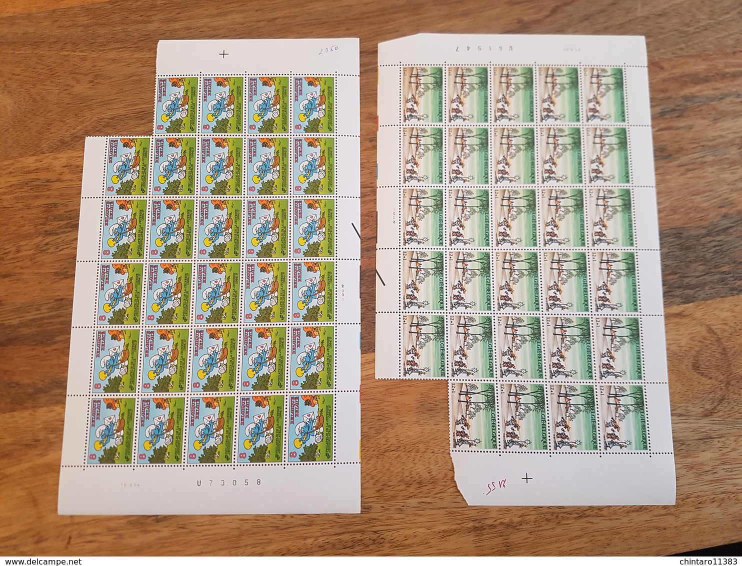 Lot feuilles incomplètes (manque 1) de timbres Belgique - Année 1984