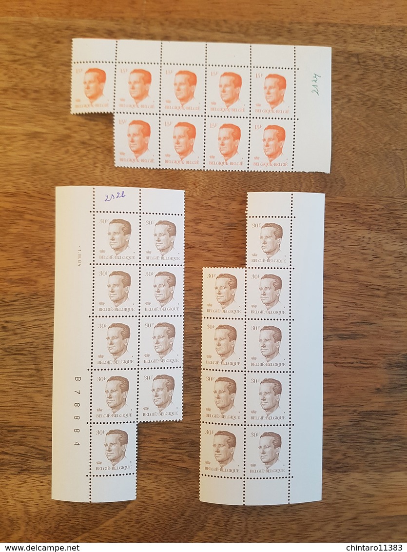 Lot feuilles incomplètes (manque 1) de timbres Belgique - Année 1984