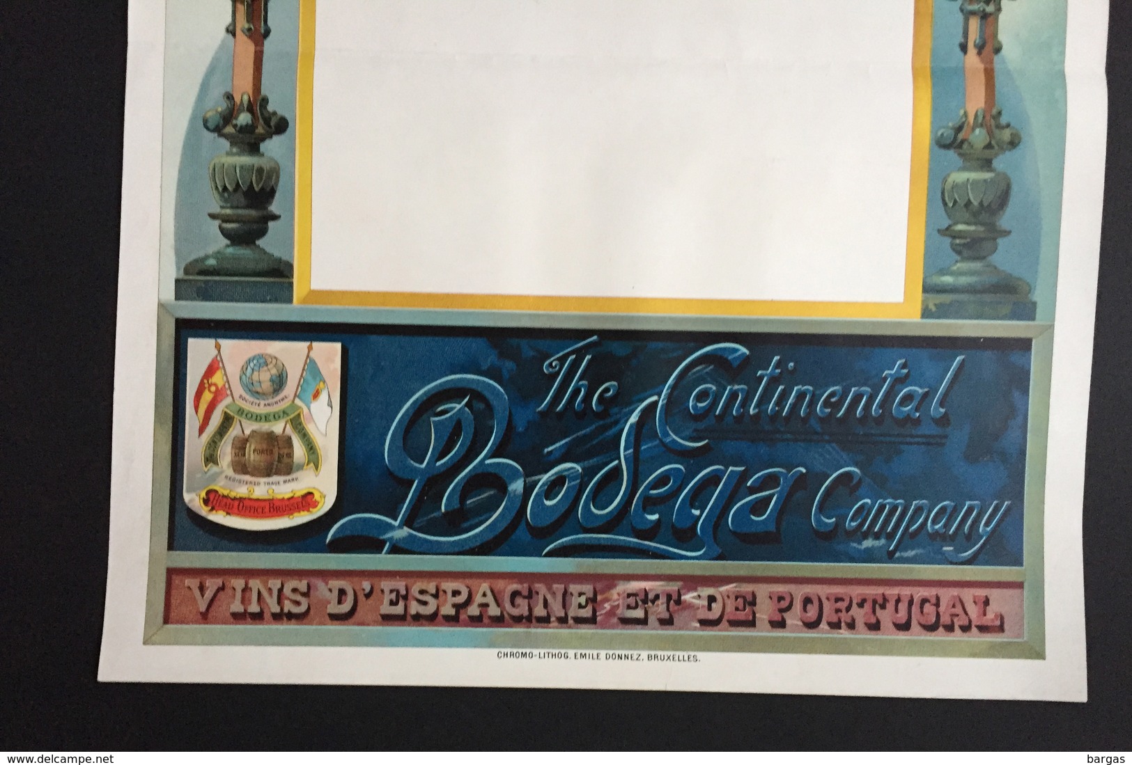 1893 RARE Affiche THE CONTINENTAL BODEGA COMPANY Vins Vin D'espagne Et Du Portugal Litho Donnez à Bruxelles - Posters