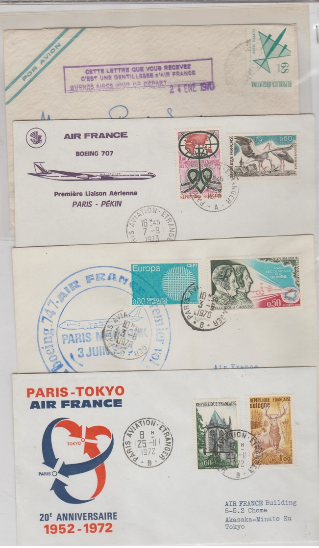1972 / 73 - VOLS AIR FRANCE Pour N-York, Pékin, Tokio Et D'Argentine / 4 LSC TB - 1960-.... Lettres & Documents